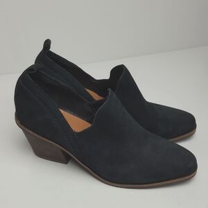 LUCKY BRAND VENNIA BLACK NUBUCK PEBBLED LEATHER SLIP ON HEELS 6.5M